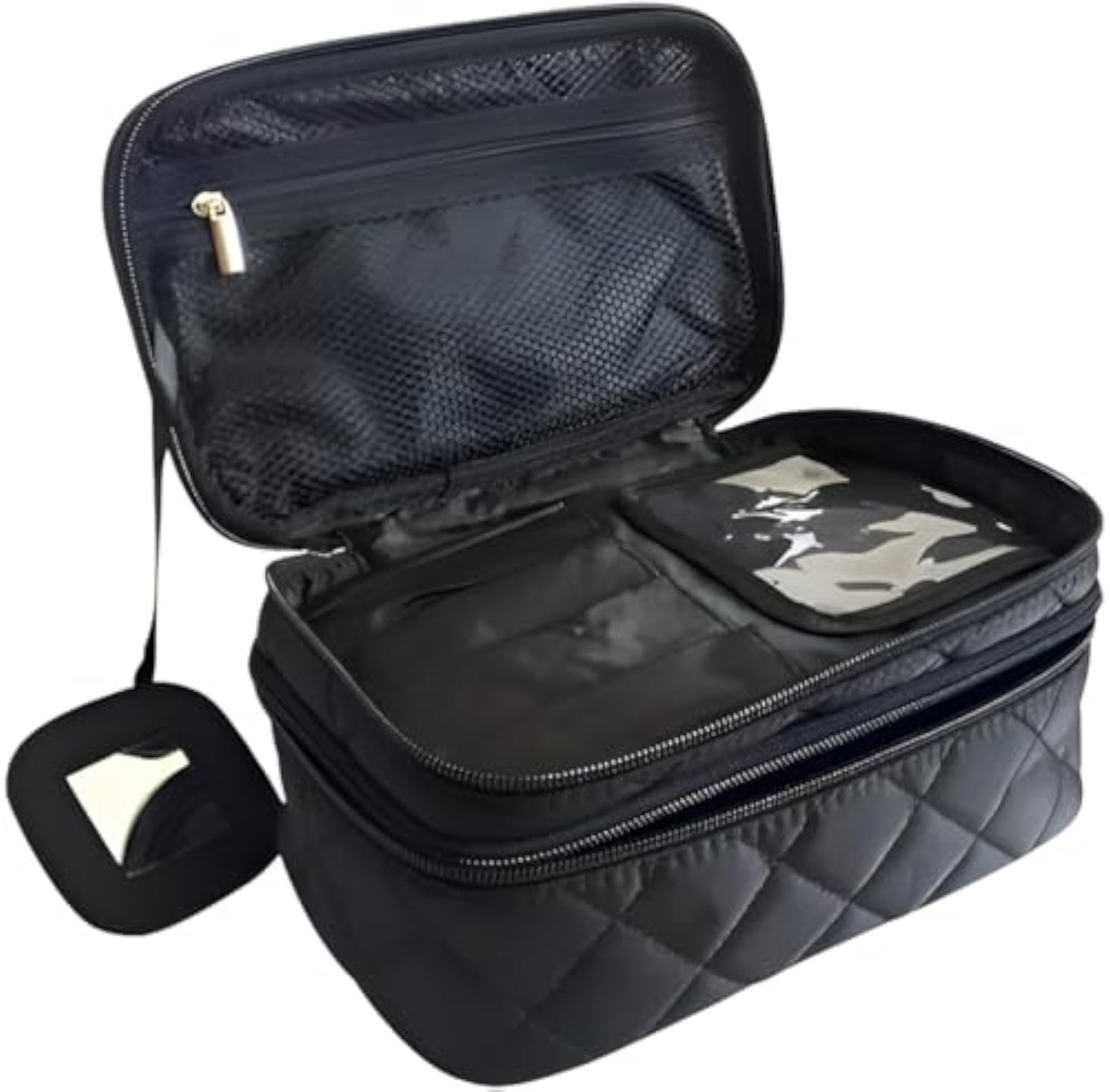 Travel Makeup Bag with Mirror, Waterproof Leather Cosmetic Organizer