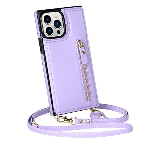 Étui portefeuille en cuir violet pour iPhone 7 Plus avec porte-carte et bandoulière