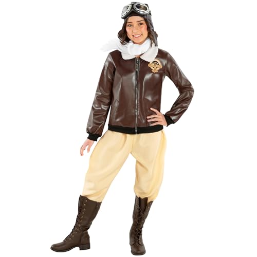 Morph Amelia Earhart Costume for Girls, Pilot Costume For Kids, Girl Aviator Costumes Historical Halloween Costumes For Girls M