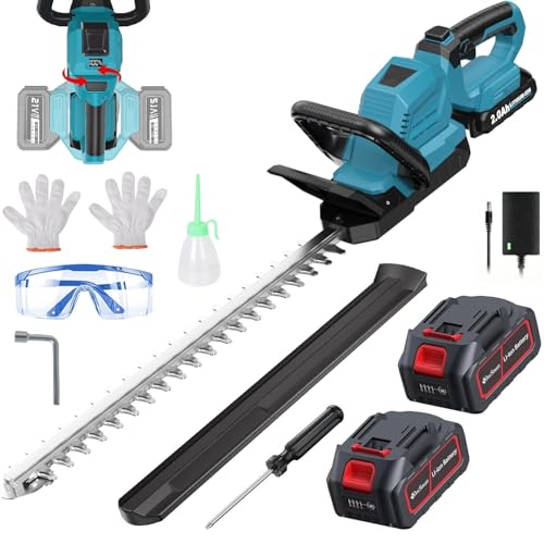Akku-Heckenschere für Makita-18V-Akku, 52CM Elektrische Heckenschere mit 2X 4,0Ah Akku, 1000W Bürstenloser Motor, 16 mm Schnittstärke, 180° Drehbarer Kopf für Gartenpflege