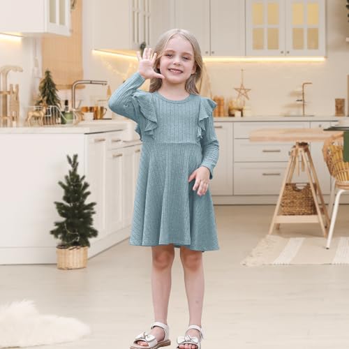 Toddler Baby Girl Dress Long Sleeve Baby Sweater Dress Fall Winter Ruffle Ribbed Knit A-Line Clothes for Little Girl2