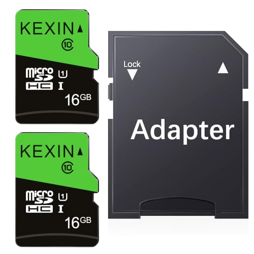 Image of KEXIN 16GB Micro SD Card 2 Pack with SD Adapter microSDHC Memory Card UHS‑I C10 U1 Micro SD Card Full HD High Speed TF Card for Smartphone Tablet Dash Cam Drone Game Console