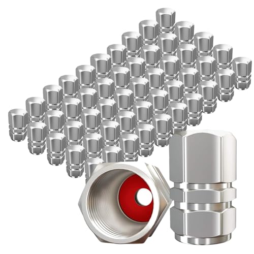 Z-oneMart 50 Pcs Tire Valve Stem Caps, Hexagon Design Air Valve Caps Waterproof Wheel Valve Covers Car Dustproof Tire Cap for Cars, SUVs, Bike, Trucks and Motorcycles with O Rubber Seal (Silver 50)