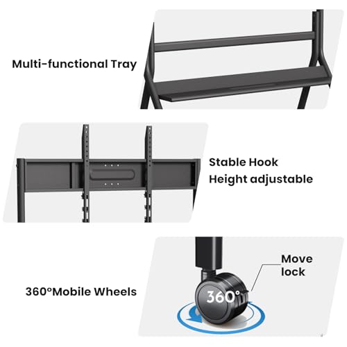 Image of 75 inch - 85 inch Mobile Stand for Smart Board or LCD Monitor Black | 150 Pound Weight Capacity, Stable and Easy to Move, Four Lockable Roller Wheels, Suitable for Whiteboard or LCD Monitor