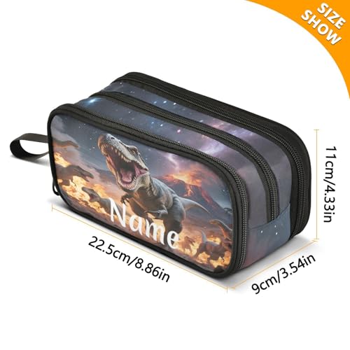 Image of Custom Dinosaurs Roar Pencil Case Box Boys Girls Personalized Name Large Pencil Pouch Stationery Pen Bag Organizer for Kids Adults School Office