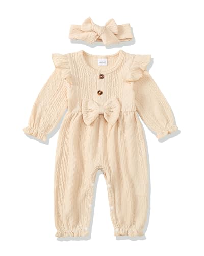 Image of Renotemy Newborn Baby Girl Clothes Fall Winter Outfits Infant Rompers Solid Jumpsuits Bodysuit Cute Infant Baby Clothes Girl