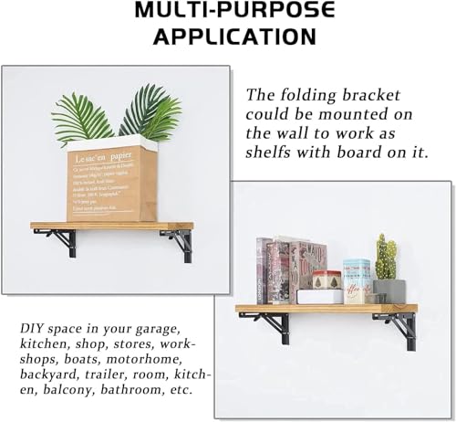 Image of Folding Shelf Bracket 20cm Heavy Duty Metal Wall-Mounted Collapsible Shelf Bracket Space-Saving - Black (20cm)