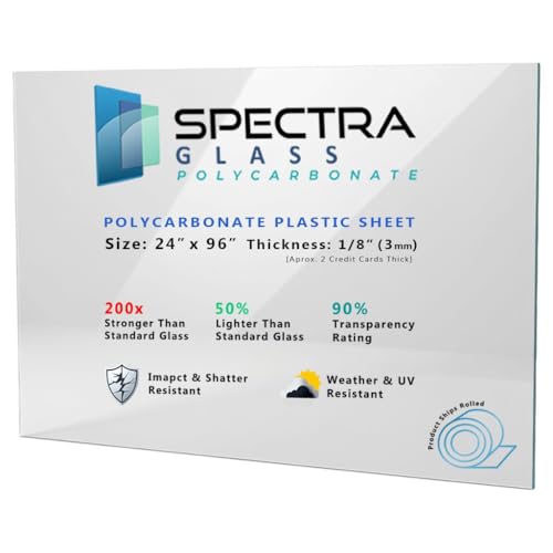 Image of Clear Polycarbonate Sheet 24 inch x 96 inch (1 /8 inch Thick) | Rolled Sheet, Stronger Than Plexiglass Sheets, UV, Impact, Weather Resistant, Sizes Nominally Cut +-1 /8 inch, Made in USA
