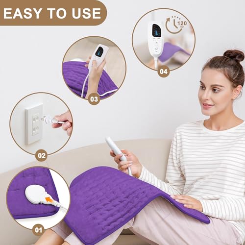 Image of Deepsoon Heating Pad,Electric Heating Pads for Back,Neck,Moist Heating Pad for Abdomen Shoulder Knee Legs,Dry /Moist Heat&Auto Shut Off,Mother's Day Birthday for Men and Women,Dark Purple,24x20 Inch