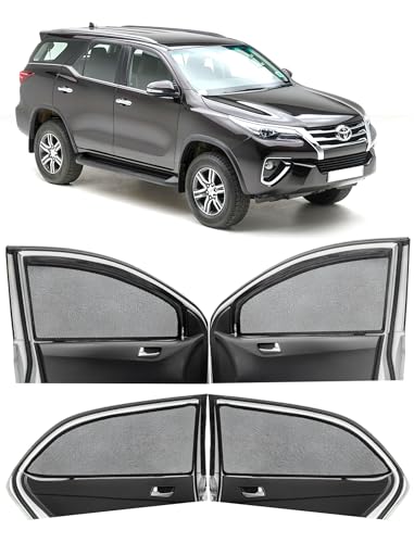 Image of Autofact Magnetic Car Sunshades Compatible with Toyota Fortuner (2016 to 2024) (Set of 4) - Easy Installation, UV Protection, Keeps Car Cool (Front 2 with Zippers, Rear 2 Without Zippers)