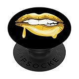 Cool sexy yellow gold lips cute lipstick design pattern PopSockets Swappable PopGrip