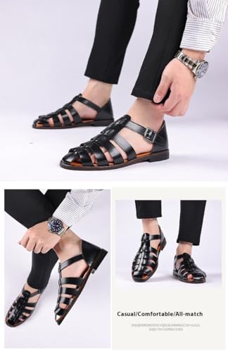 Geerta Huarache Heel Sandals Men Boy Cute Retro Leather Closed Toes Breathable Non Slip Platform Sandals Slip on Waterproof Comfort Summer Dress Shoes T-strap Casual Walking Party Cruise Vacation3