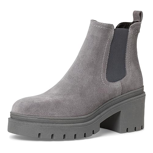 Tamaris Damen Chelsea Boots Leder Blockabsatz; GREY/grau; 37 EU