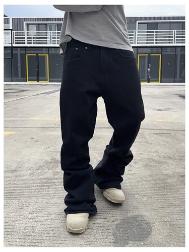 Men's Stacked Flared Jeans Casual Bell Bottom Denim Pants with Pockets Streetwear4