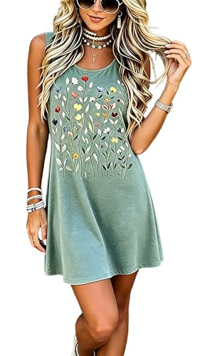 Image of LLHXRUI Sundresses for Women Sleeveless Boho Summer Dress Elegant Vacation Tank Dresses Casual Tunic Short Sun Dress