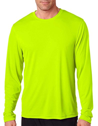 Hanes Men's Long Sleeve Cool Dri T-Shirt UPF 50+, Large, 2 Pack ,1 Black / 1 Safety Green
