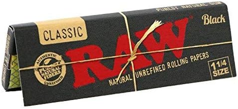 RAW Classic 1 1/4 Size Natural Unrefined Ultra Thin 79mm Rolling Papers, Black, 24 Count