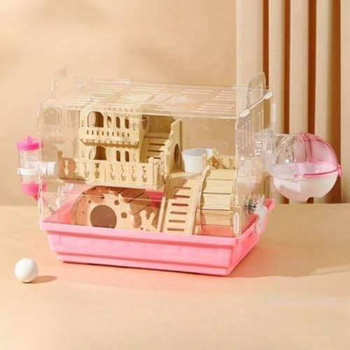 REENEW ゴールデンハムスター ハムスター ケージ 透明 ハムスター クリアケージ ハムスタークリアゲージ ハムスター ケージ ゴールデンハムスター用 ハムスターゲージ小 モルモット 無垢材素材 噛みつきに強い 広々とした 充実した設備 飼育箱 設備の