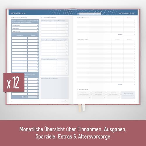 paper&you® Finanzplaner A5+ für 1 Jahr - Haushaltsbuch & Budget Planner mit 12 Monatsübersichten, Einnahmen-Ausgaben Tracker für 53 Wochen Fine Flowers rosé - nachhaltig & klimafreundlich
