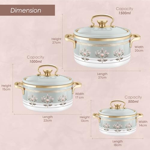 Image of Nayasa Rachel Casserole- Small Set of 3, 500, 1000, 1500 ML | BPA Free | Food Grade | Easy to Carry | Easy to Store | Hot Pot for Kitchen | Roti Box | Teal