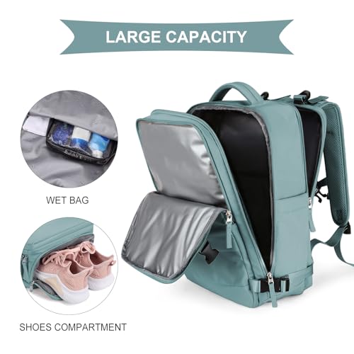 Image of coowoz Large Travel Backpack For Women Men,Carry On Rucksack Flight Approved,Hiking Backpack Waterproof Outdoor Sports Casual Daypack Fit 15.6 Inch Laptop Compartment (Blue)