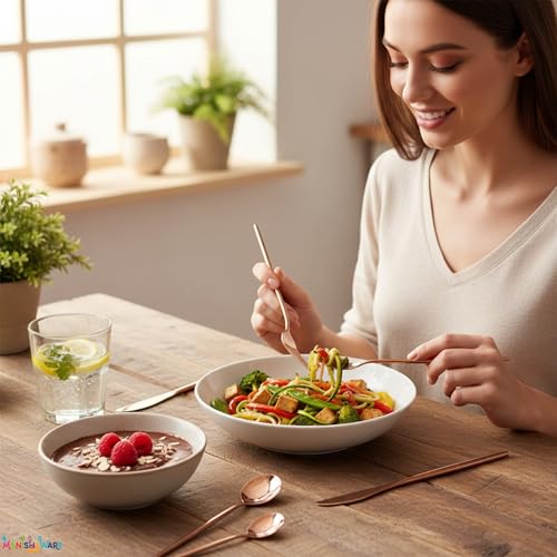 Image of Slim Handle Rose Gold 24 Pcs Stainless Steel Cutlery Set for Dining Table, Dishwasher Safe Glossy Flatware (6 Spoon Set+6 Forks Set+6 Butter Knife+6 Dessert Spoon)