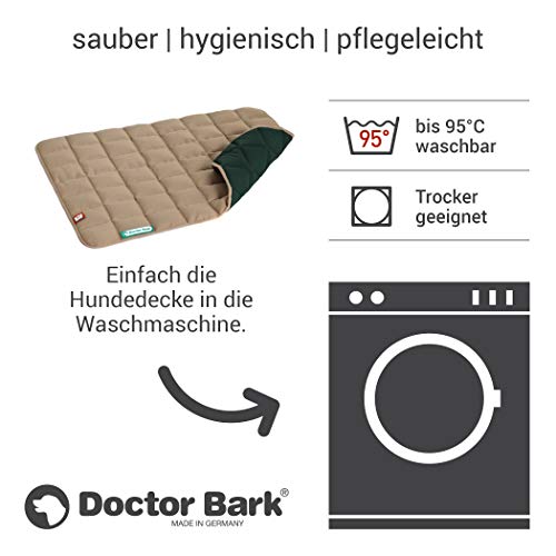 Doctor Bark Hundedecke – weiche, hochwertige Hundematte für mittlere Hunde, robuste Indoor-Outdoor Liegedecke, waschbar bis 95 °C (Gr. M, 80x70 cm, Caramel-Moosgrün)