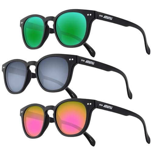 3-Pack Polarized Sunglasses for Teens Young WomenโUV400 Color Mirror Lenses,Matte Round Frame Small Faces Driving,Beach