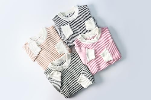 Girls Sweaters Pullover Long Sleeve Crewneck Oversized Casual Knit Striped Sweater Cute Jumper Tops2