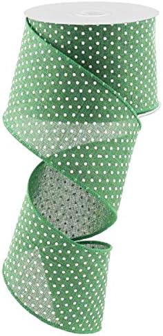 Emerald Green White Raised Swiss Polka Dots Wired Ribbon (2.5 Inches x 50 Yards)