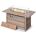 Nuu Garden 43" Propane Fire Pit, CSA-Listed Outdoor Fire Pit Table, 50000 BTU Gas FirePit with Lid, Glass Wind Guard, Glass Beads, 2-in-1 Rectangular FirePit for Outside Backyard, Brown
