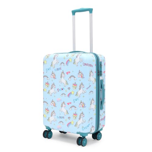 Image of NOVEX Unicorn Kids Trolley Bags For Girls With 4 - Wheels | Polycarbonate Spinner Bag, Turquoise Blue | Unique Luggage /Suitcase For Cute Girl Kid - 22 Inch | Water Resistant, 58 Cm