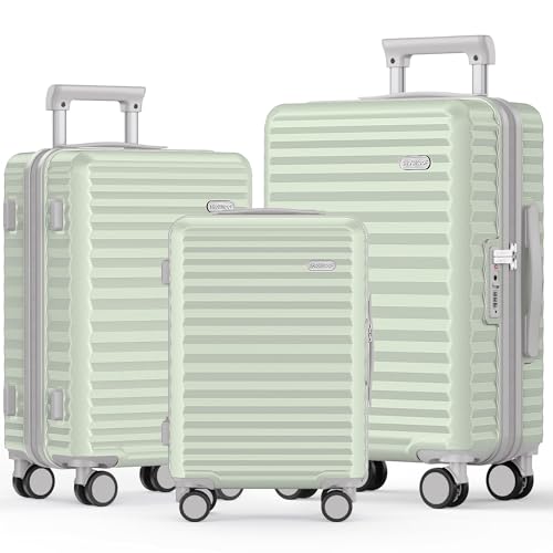SHOWKOO Luggage Sets 3 Piece Hardside Expandable Suitcase with Double Spinner Wheels Tsa Lock Cyan (20in/24in/28in)
