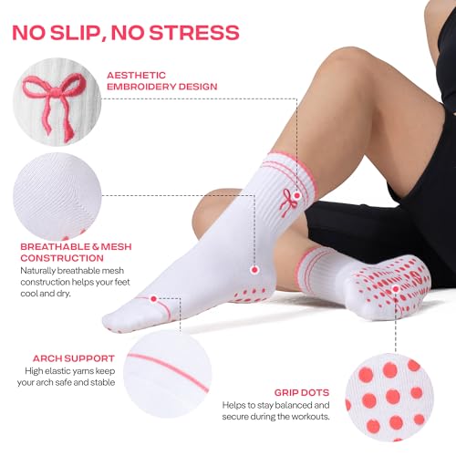 Image of CoolMate Pilates Socks with Grips for Women, Yoga Socks, Crew