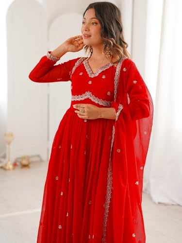 Image of Women's Georgette Sequence Embroidered Anarkali Kurta Set with Dupatta
