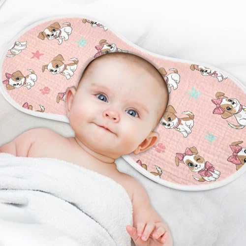 J JOYSAY Dogs Bow Pink Baby Burp Cloths for Boys Girls Large 22''x11'' Cotton 4 Layer Newborn Towel for Baby Newborn one sizex44