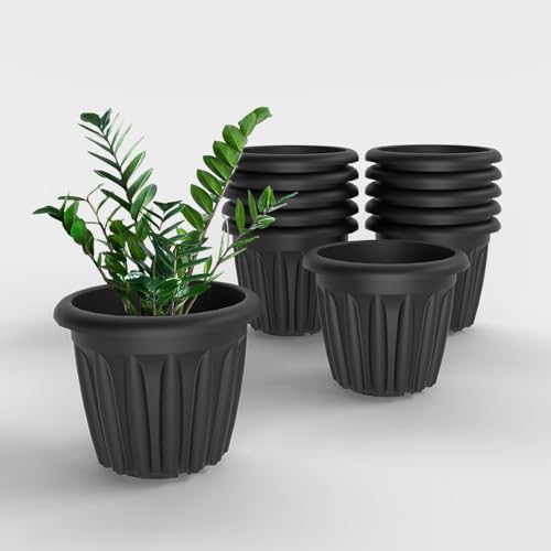Image of YUCCABE ITALIA SHERA Floot Plastic Flower Pot Round Planter Suitable for Indoor Outdoor Kitchen Garden (Grey, 10 INCH - 12 Pcs)
