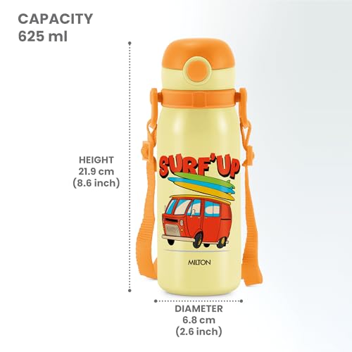 Image of MILTON Torque 650 ISI Certified Stainless Steel Water Bottle, Leak Proof, Rust Proof, Single walled,1 Yr Warranty, Ideal Sipper Water Bottle for School Kids Bottle, 625 ml, Ivory (Surf'Up)