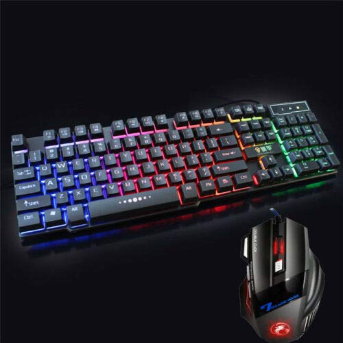 Tastiera meccanica retroilluminata superiore cablata USB illuminata ergonomica PC Gaming + tastiera mouse + mouse nero tastiera + mouse nero