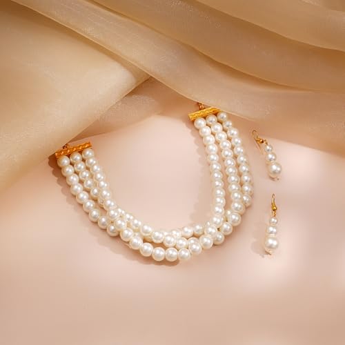 Image of Rubans Pearl Necklace Set Traditional Statement Jewellery Gift for Women & Girls