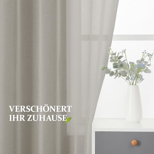CUCRAF Transparente Gardinen mit ösen Vorhänge Wohnzimmer & Schlafzimmer, H245 x B140cm 2er Set Transluzente Vorhänge Hellgrau, Unifarbene Pflegeleichte und Knitterfreie Vorhänge in Leinenoptik