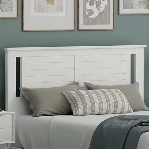 ComfIQ Serene Poplar Wood Full Size Headboard in White, Modern Farmhouse Panel with Horizontal Scoring, Casual Coastal Style, Easy Assembly, Quality Materials