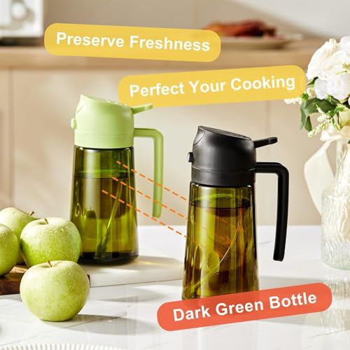 Image of CXINYI - 16oz /470ml Olive Oil Dispenser for Kitchen with Stickers - 2 in 1 Olive Oil Sprayer for Cooking, Air Fryer, and Salad, Black&Purple (Light-Proof Kitchen Gadget)