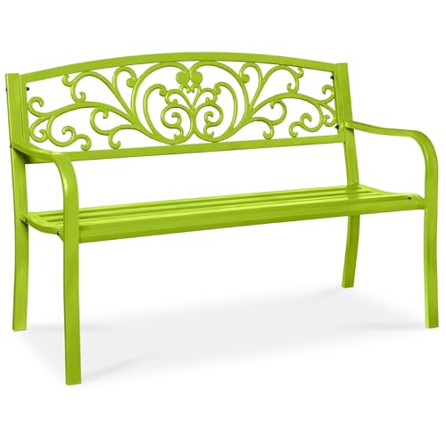 Best Choice Products Outdoor Bench Steel Garden Patio Porch Furniture for Lawn Park Deck wFloral Design Backrest Slatted Seat - Black product thumbnail 13