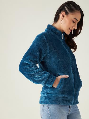 Image of Modeve Women Solid Full Sleeve Fur Standard Length Jacket For Winter