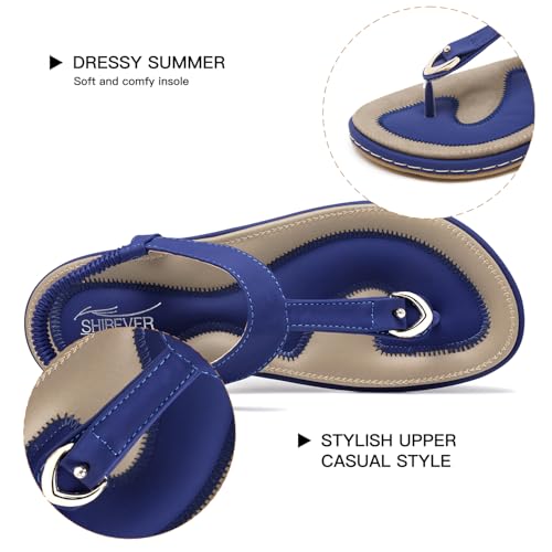 Image of SHIBEVER Womens Sandals Summer Flat: Dressy Casual T-Strap Flip Flop Thong Flats Sandals - Comfortable Walking