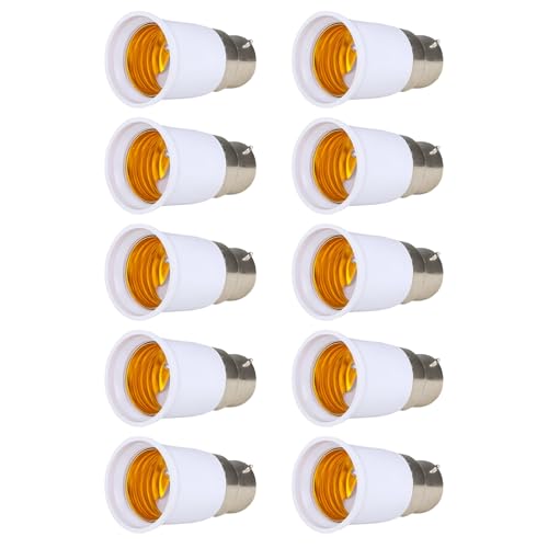 ZKFSIE 10 Pcs B22 to E27 Adapter - Bayonet to Screw Bulb Converter - Light Bulb Adapter for LED/CFL/Halogen Bulbs - Ceiling Fan & Lamp Socket Converter - Indoor Use Only