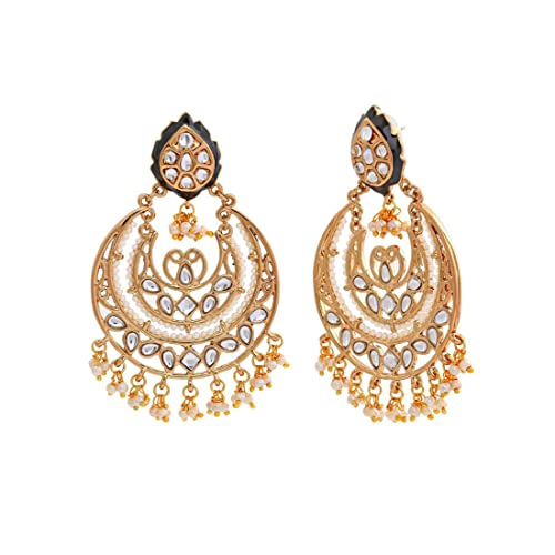 Estele Gold Plated Gorgeous Kundan Chandbali Earrings with Pearl for Women - Image 4
