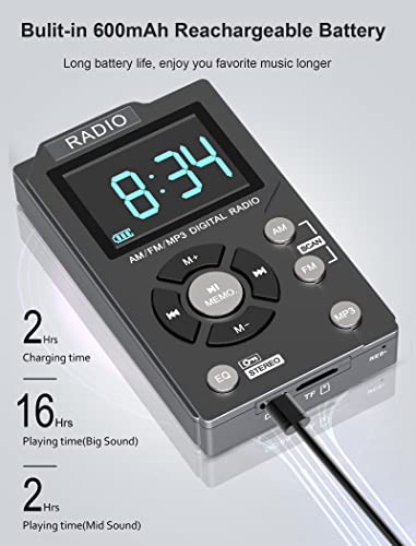 600Mah Digital Am Fm Radio Portable Pocket Radio With Excellent Reception Tf Card More Rechargeable Walkman Radio With Stereo Earphone, Large Lcd Screen, Digtail Alarm Clock Radio #TOP3