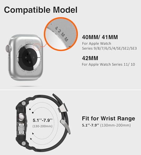 Image of ULTIMAL Rugged Band Compatible with Apple Watch Band 41mm 40mm SE3 SE2 SE Series 9 /8 /7 /6 /5 /4 with Case, Military-Grade Shockproof Strap for iWatch with Bumper Case Cover Men Women(Black)